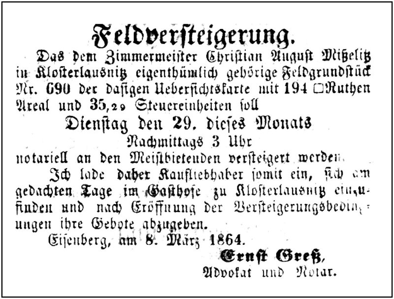 1864-03-08 Kl Feldverkauf Misselitz